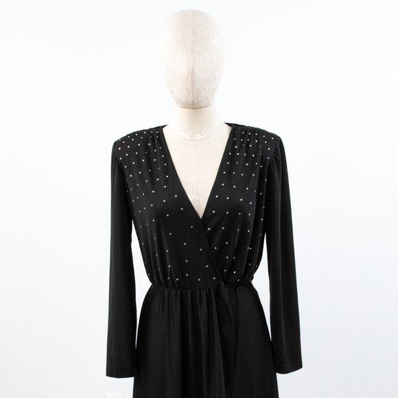 Vintage 70s M/L Disco Halloween Diamonds Sexy Dress Black - Picture 3 of 9
